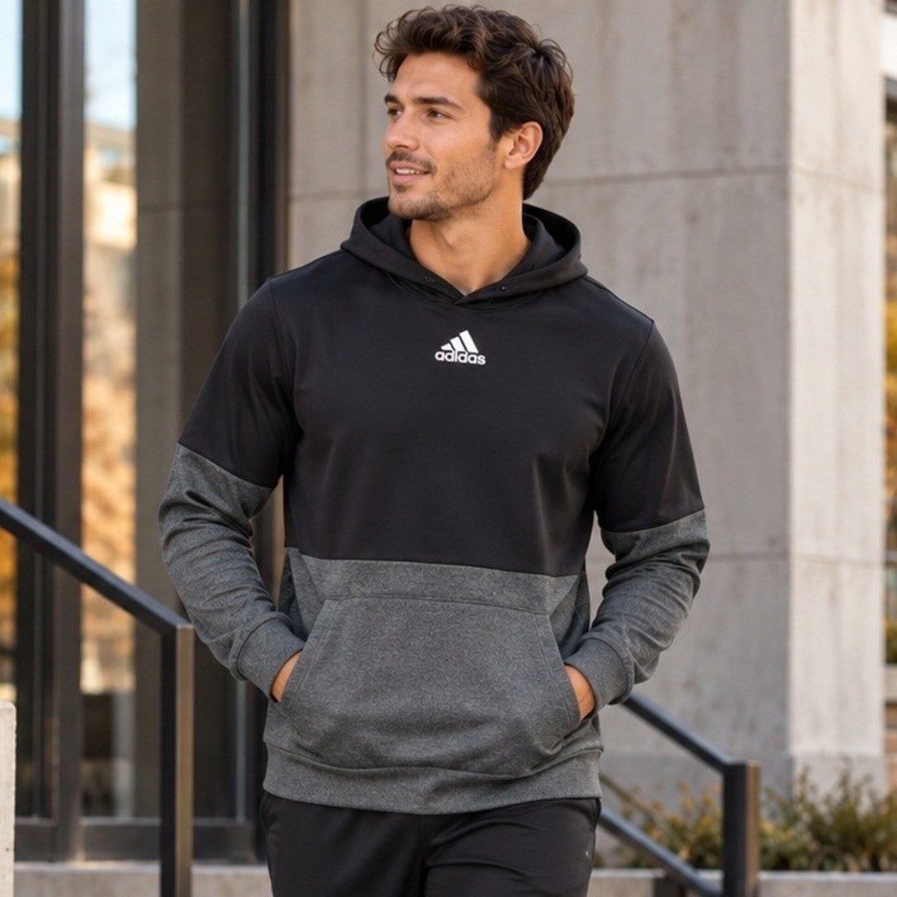 Adidas Mens Colorblock Performance Hoodie Black Olive Athleisure Gym Pullover